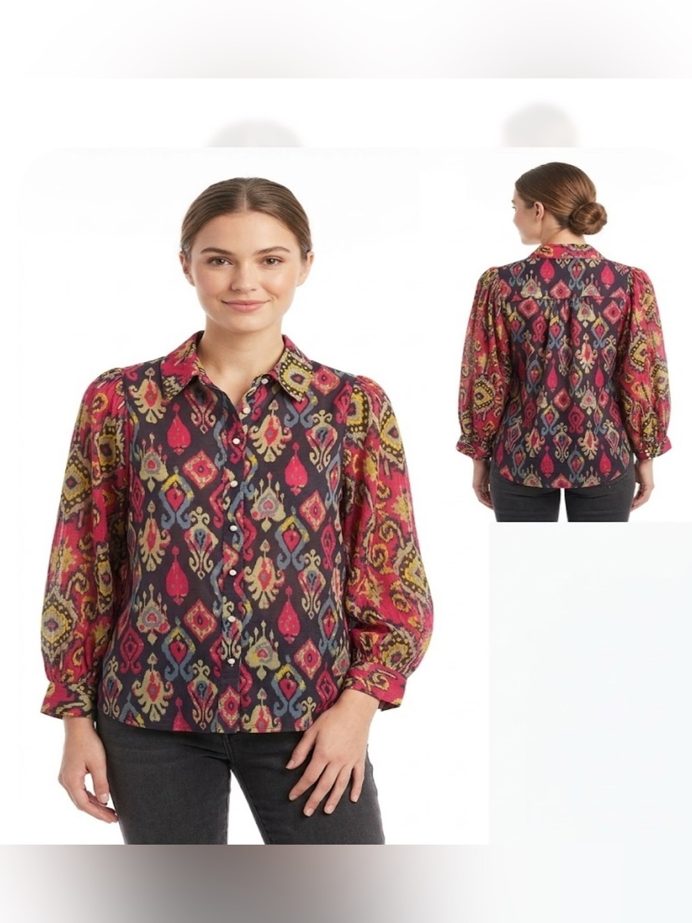 🔥ON SALE! ANTHROPOLOGIE  Forever That Girl Ikat Paisley Pearl Button Blouse XS